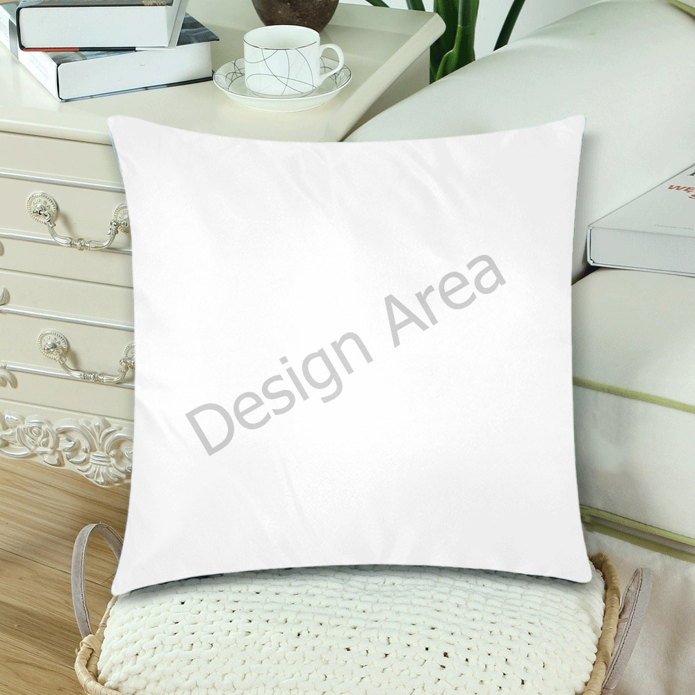 Customizable 18x18 inch white pillow cover set of 2, cotton blend, with 'Design Area'.