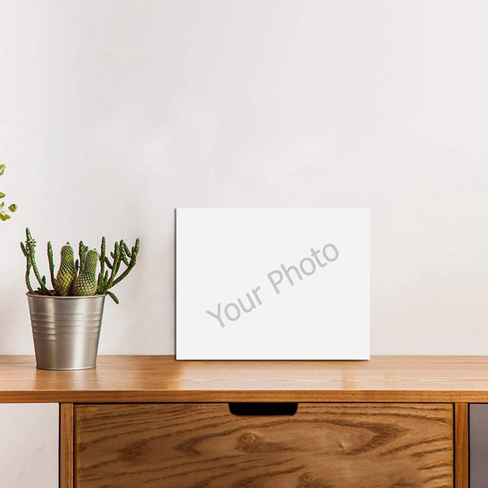 Photo panel for tabletop display with text 'Your Photo' on wooden table, perfect for displaying favorite photos.