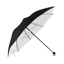 Anti-UV black and white foldable umbrella with underside printing, compact and portable.