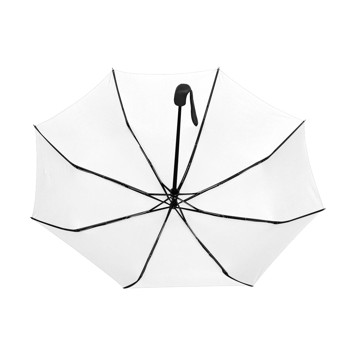 Anti-UV Auto-Foldable Umbrella with white canopy and black frame, open view, ideal for brand promotion.