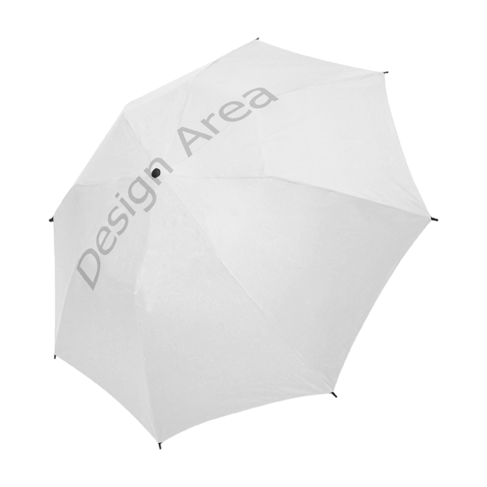 White semi-automatic foldable umbrella with "Design Area" text, waterproof fabric, compact design.