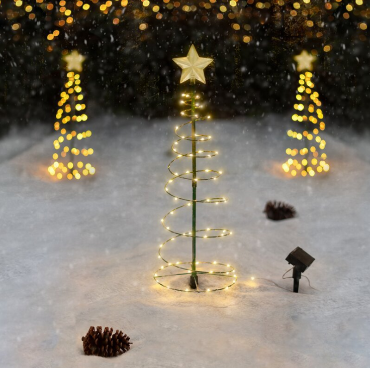 Unlit winter yard with bare ground and no holiday lights at dusk