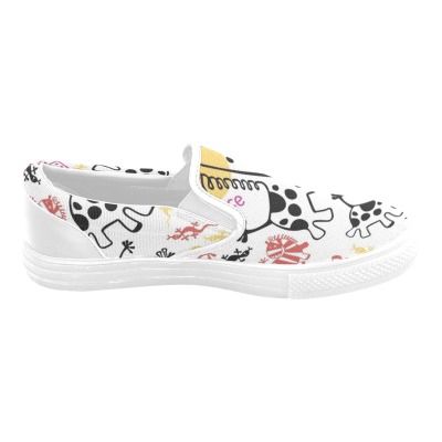 Women's slip-on canvas shoe (Model 019) with dalmatian and abstract art print.
