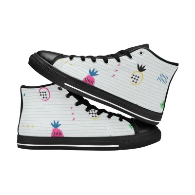Aquila High Top Canvas Women's Shoes with pineapple pattern, black accents, high-top design, for women's daily wear