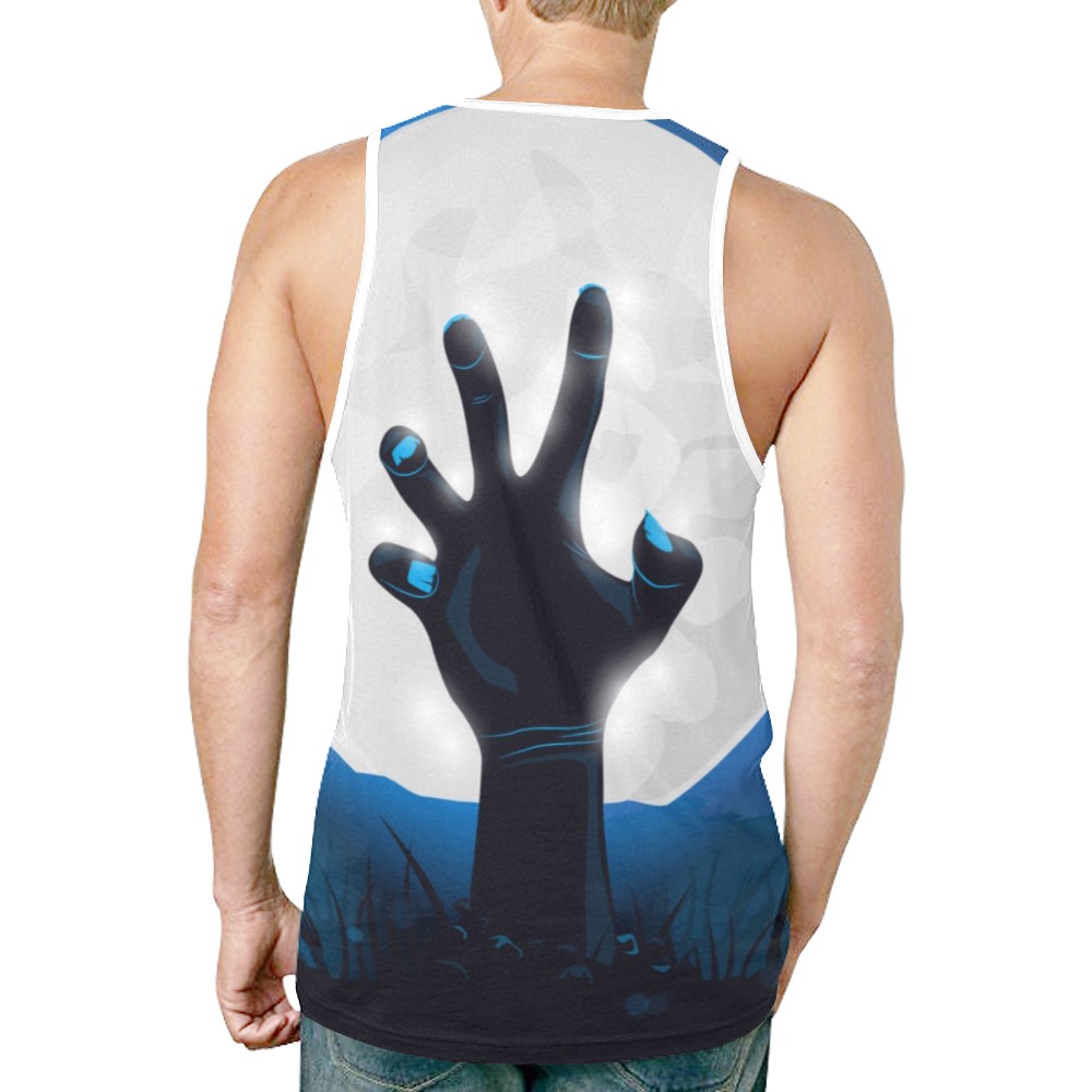 Men's tank top with hand graphic, polyester fabric, Model T46, for fitness.