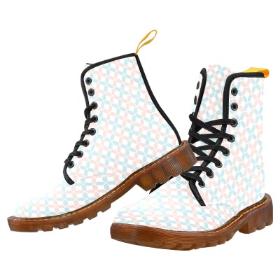 White canvas lace-up boots for men with a unique all-over pattern and black laces.