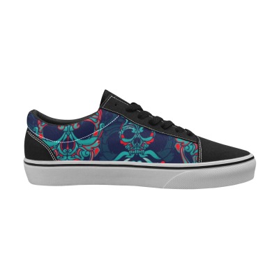 Men's Lace-Up Canvas Shoes with abstract blue pattern and black accents, Oxford style