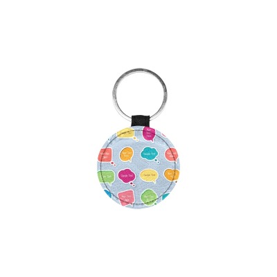 Round PU leather pet ID tag with colorful polka dot pattern, perfect for pet fashion and identification