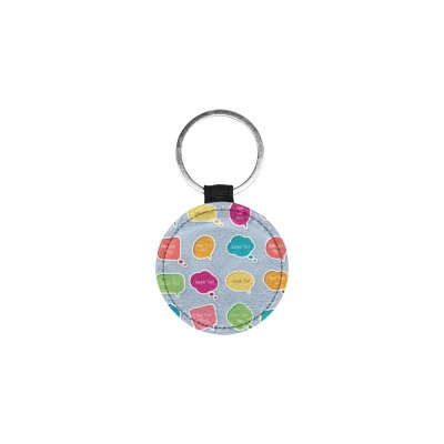 Round PU leather pet ID tag with colorful polka dot pattern, perfect for pet fashion and identification