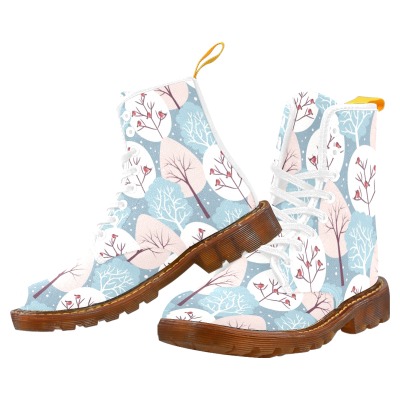 Women's floral canvas boots (Model 1203H), lace-up design, light blue with floral print, Inkedjoy product.