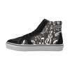 Men's high top canvas shoes with musical notes pattern, black and white design, Oxford fabric.