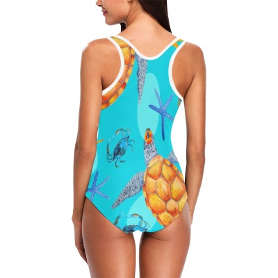 Women's Tank Top Bathing Swimsuit S04 with pineapple pattern and turquoise background