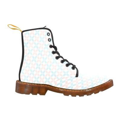 Men's white canvas lace-up boots with unique pattern and black laces