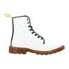 Men's white canvas lace-up boots with unique pattern and black laces