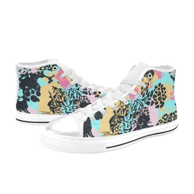 Aquila High Top Kid's Canvas Shoes with colorful floral pattern, lace-up closure, and rubber outsole.