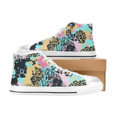 Aquila High Top Canvas Kid's Shoes (Big Kid) with colorful floral pattern. Canvas upper, lace-up closure, and rubber outsole.
