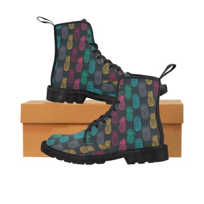 Men's Lace Up Canvas Boots (Model1203H) featuring a colorful pattern, black rubber sole, and rear pull-loop.