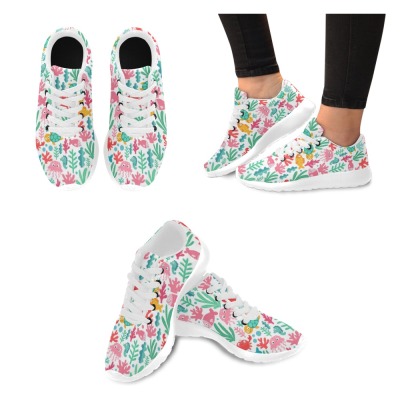 Kid's Model 020 Sneakers with Floral Print, Flywire Upper, White Sole