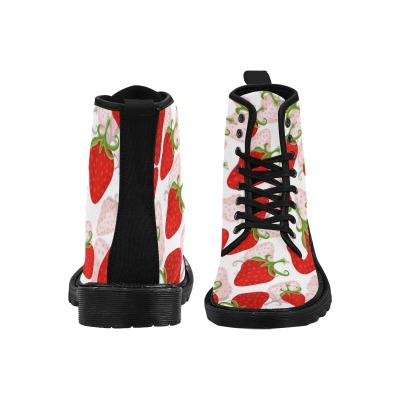 Women's Strawberry Print Canvas Boots - Black Rubber Sole