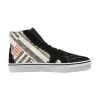 Women's high-top canvas shoes (Model E001-1) with geometric pattern, black and white design, Oxford fabric, lace-up style.
