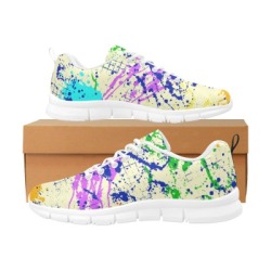 Women's Breathable Sneakers (Model 055) with colorful paint splatter design, mesh cloth and MD+RB outslie.