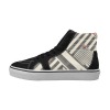 Women's High Top Canvas Shoes (Model E001-1) in black and white geometric pattern, Oxford fabric, lace-up style