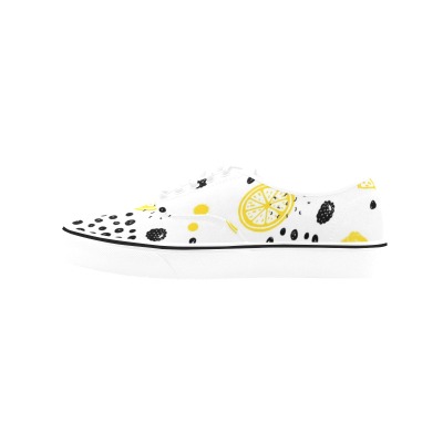 Men's Classic Canvas Low Top Shoe with Lemon Pattern - Model E001-4, White canvas with lemon pattern