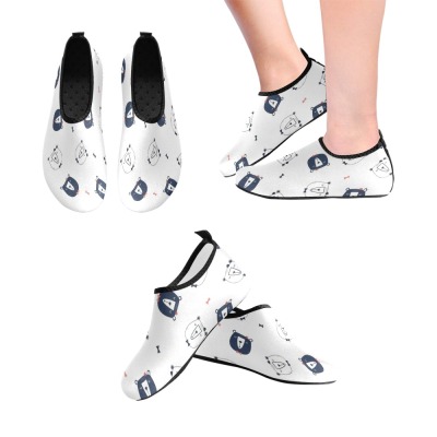 Men's white aqua shoes with blue pattern, flexible and comfortable, perfect for water activities