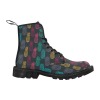 Men's Black Canvas Boots with Colorful Pineapple Pattern, Lace-up and Rear Pull-loop.