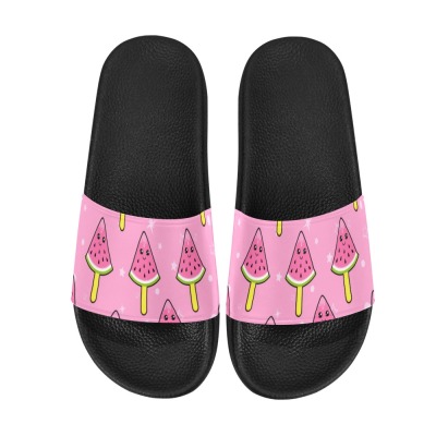 Women's Slide Sandals with Ice Cream Pattern - PVC straps and sole, for comfort and style