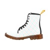Men's white canvas lace-up boots with unique pattern, black laces, and durable outsole.