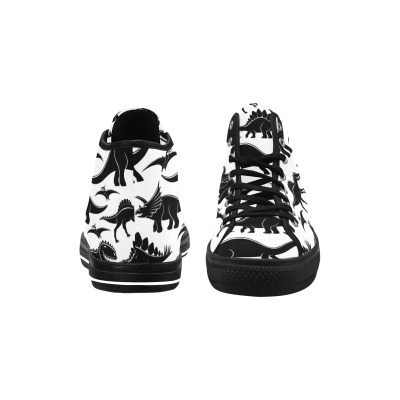 Black and white dinosaur print Vancouver high top canvas men's shoes for men.