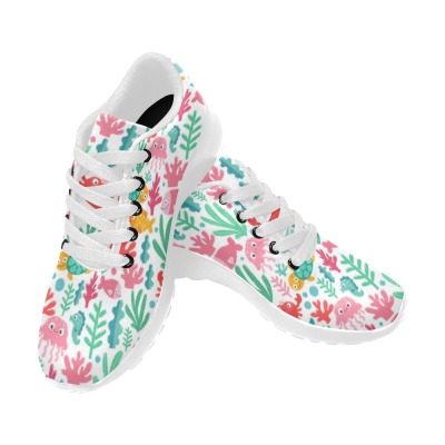 Kid's Model 020 Sneakers: Floral Patterned Flywire Upper, White Sole