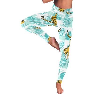Women's Low Rise Leggings (Model L05) with a vibrant blue floral pattern, perfect for yoga and fitness activities.