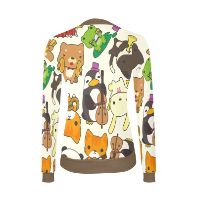 Women's All Over Print V-Neck Sweater (Model H48) with cartoon animal pattern, perfect for daily wear