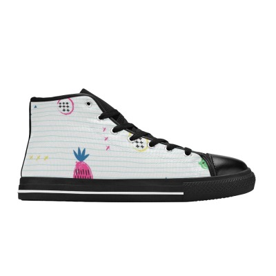 Aquila high-top canvas women's shoes with pineapple design, black toe cap and accents, for women's daily wear