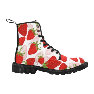 Women's Black Canvas Boots with Strawberry Print