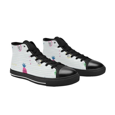 Aquila High Top Canvas Women's Shoes in white with cartoon graphics and black accents for women