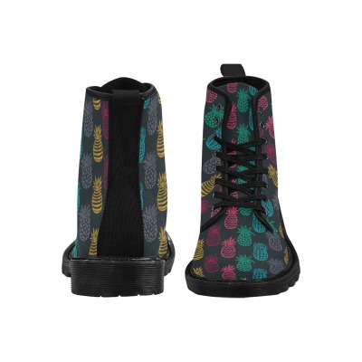 Men's black canvas boots with colorful pattern, lace-up design and pull-loop