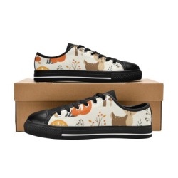 Aquila Canvas Women's Shoes (Model 018) with a cute cat pattern, black sole, canvas women's sneakers.