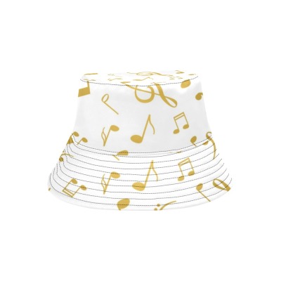 Women's white music note bucket hat, chino cotton twill, summer outdoor fashion