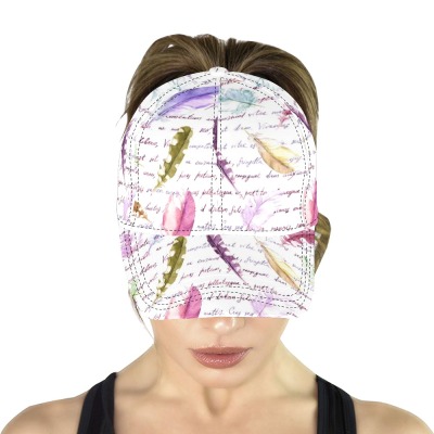 All Over Print Dad Cap C with feather pattern, adjustable snapback strap, unisex