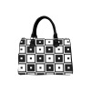 Barrel Handbag with Black and White Checkered Pattern, PU Leather and Canvas, 13.4"x6.3"x9.0"