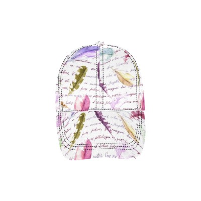 All Over Print Dad Cap C with feather pattern, adjustable snapback, unisex design