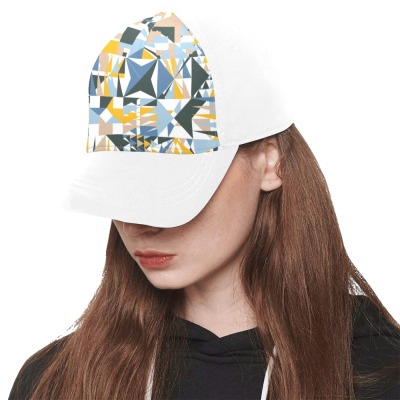 White Snapback Hat G with Geometric Pattern, Suede Front