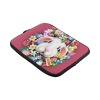 Pink 13-inch laptop sleeve with white bunny and floral design. Neoprene material, water-resistant.