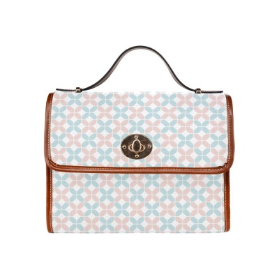 Waterproof Canvas Bag Model 1641 with geometric pattern, brown trim, perfect for travel.