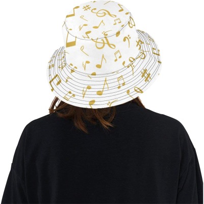 Women's white music note bucket hat, chino cotton twill, for summer outdoor activities