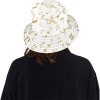Women's white music note bucket hat, chino cotton twill, for summer outdoor activities