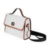 Waterproof Canvas Bag (Model 1641) white with geometric pattern and brown trim, adjustable strap.